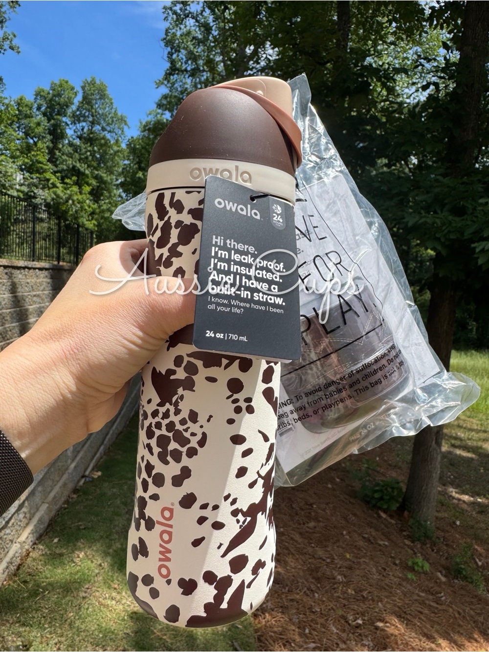 Cowgirl Core Owala 24oz Water Bottle - Brown Cow Print with Matching Cowboy Boot